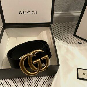 Gucci Black Belt with Gold GG Buckle